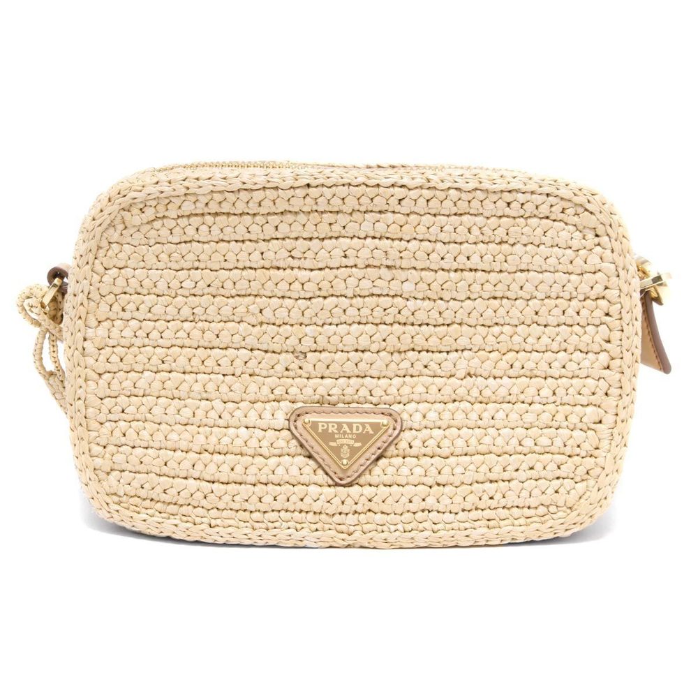 Prada Bag Raffia Clutch Triangle Tan Natural - Picture 3 of 5